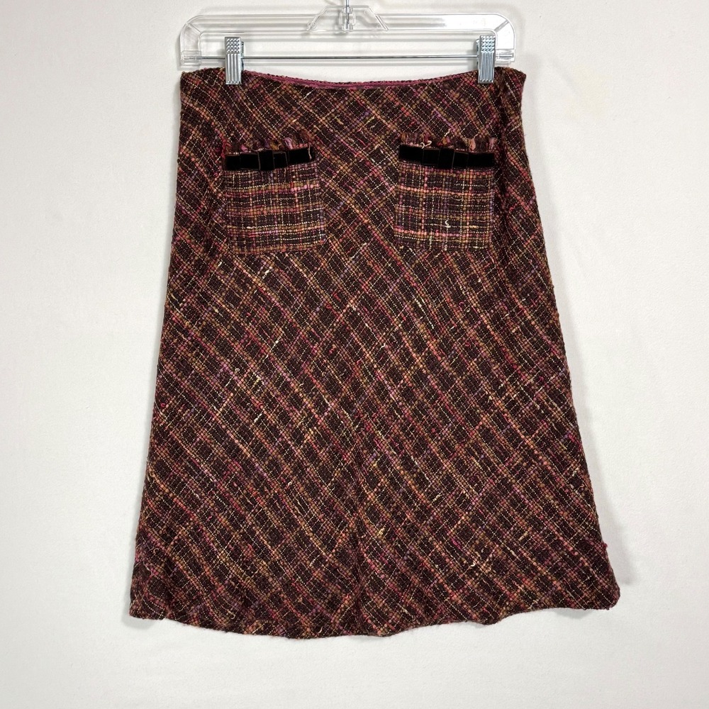 VTG Y2K Express Tweed Skirt Suit Set Size 8 6 Velvet Fringe Trim Preppy Sorority - Picture 10 of 16